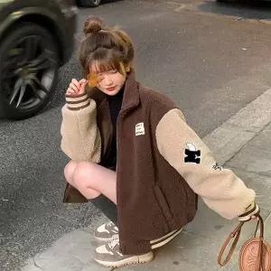 겨울 여성 후리스 뽀글이점퍼 소매 캠핑자켓 따뜻한 잠바 여자 원단 집업 뽀이 야구 양털