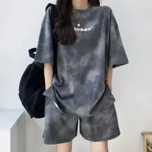 물감 나염 물감티 반팔 셔츠 바지 상하 세트 여자레이닝복셋트 데일리셋 셋트 캐주얼