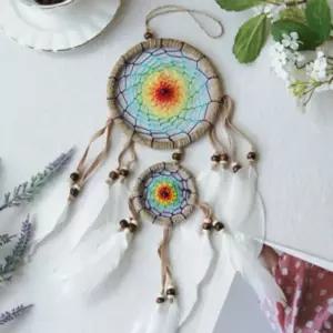 무지개 드림캐쳐 월행잉 벽장식 에스닉 꾸미기 홈데코쳐 감성쳐 소품 인테리어 장식품 걸이품 드림쳐