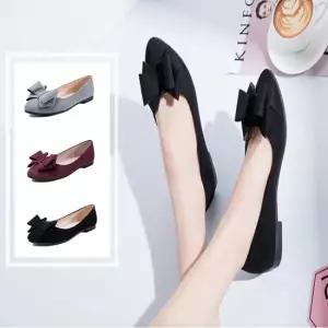 여성 앞코 리본 스웨이드 낮은굽 플랫슈즈 정장 구두 플랫슈즈 단화스웨이드로퍼