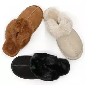 소가죽 방한 슬리퍼 내부 인조털 낮은굽 사무실 신발 겨울슬리퍼 여성털슬리퍼