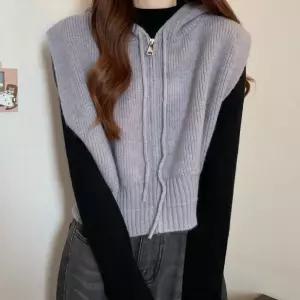 여성 집업 후드 디자인 캐주얼 외출 패션 니트 베스트포켓 여자상의 브이 조끼 넥조끼 상의