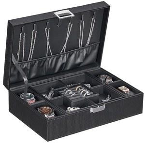 베위섬 남성용 주얼리 박스 정리함 4개의 시계 케이스 탈착식 트레이가 있는 남성용 주얼리 박스 주얼리 디스플레이 보관 케이스 카본 파이버 디자인 귀걸이 팔찌 케이스 블랙 SSH07C