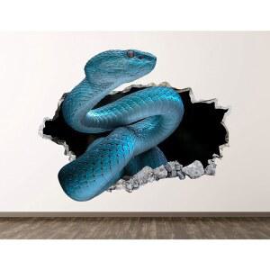 포레스트 스네이크 월 데칼 아트 데코 3D 박살 난 독이 있는 동물 스티커 포스터 룸 벽화 커스텀 선물 BL1102 (70인치 W x 40인치 H)