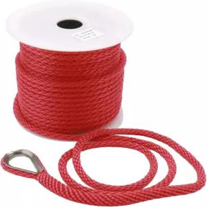 NovelBee 3/8인치 100피트 프리미엄 솔리드 브레이드 MFP 앵커 라인 로프 스테인리스 스틸 골무 빨간색