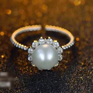 실버 꽃모양 진주 포인트 반지 NZr8+2hKW
