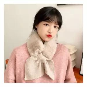 겨울 여성 밍크 리본 쁘띠 목도리 니트 퍼 머플러 밍크목도리 여자목도리 쁘띠목도리