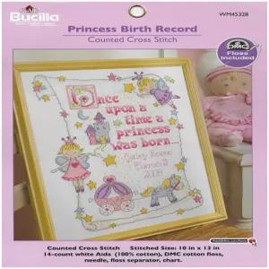 부실라 카운트 크로스 스티치 출생 기록 키트 10 x 13 인치 45328 프린세스 핑크