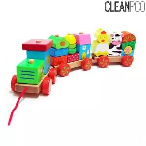 해피타운 동물농장 기차놀이 어린이 원목완구 장난감 교구 도형쌓기 쌓기