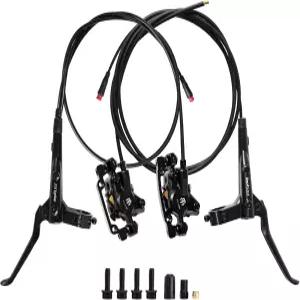 오버허브 E-Bike 유압 디스크 브레이크 세트 2핀 2피스톤 전기 파워 오프 왼쪽 전면 950mm 오른쪽 후면