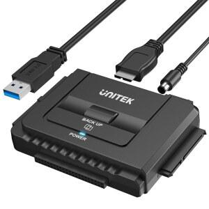 Unitek USB 3.0 to IDE SATA Converter 외장 하드 드라이브 어댑터 키트 범용 2.5/3.5 HDD/SSD 디스크 원터치 백업 기능 12V/2A 전원 포함