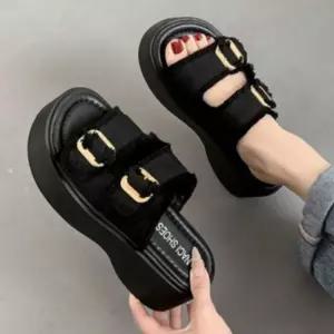 캐주얼 통굽 버클 여성 청키슬리퍼 청힐 구두 샌들 여자 높이 바캉스신발 샌달