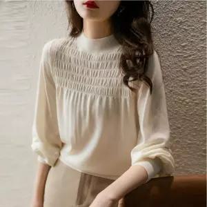 잔잔한 셔링 반폴라 니트여성스웨터 겨울 목니트 도톰 티셔츠