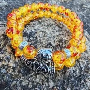 [하프클럽/]불교 호박석 행운팔찌 재물 공작석 세트 팔찌