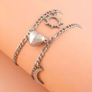 [하프클럽/]우정 팔찌 자석 해와달 커플 하트 학생 실버 선물