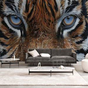 대형 3D 호랑이 벽 벽화 148인치 W x 110인치 H 필 앤 스틱 야생동물 벽지 호랑이 업 클로즈 월 장식 현대 캔버스 벽 아트 벽화 침실 사무실 장식 거실용