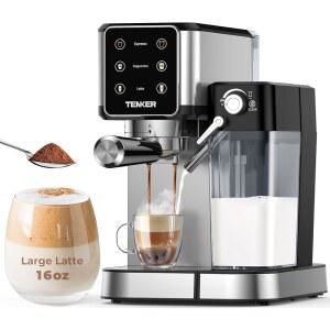 텐커 에스프레소 머신 20바 자동 우유 거품기가 있는 카푸치노 스테인리스 스틸 디자인의 라떼 가정 및 사무실용 1350W 터치스크린 커피 메이커실버