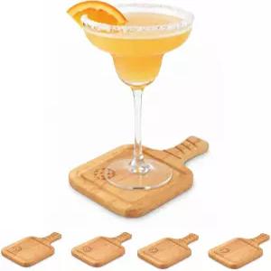 피클볼 음료 코스터 4종 세트 - 손잡이가 달린 패들 모양의 비치 우드 플레이어 팬을 위한 디자인 홈 바