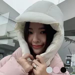 여성 머리 목을 따뜻하게 보호해주는 페이크 패딩후드 패딩넥워머 겨울비니 가을패딩