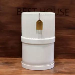 모던 도기 화분 상단세로줄 원형 15x25cm 화이트유광 인테리어 소품 정원 꾸미기 도자기장식화분 식물