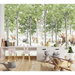 툰지 - 벽지 그린 포레스트 동물 벽 벽화 방 용 침실 껍질 벗기고 붙이지 않는