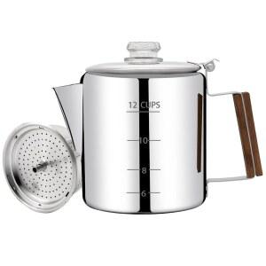 볼벤트 노코팅 12컵 퍼콜레이터 커피포트 304 스테인리스 스틸 모카 포트 스토브탑 에스프레소 메이커 이탈리아 그레카 쿠바 기계 2200ML 74.4온스 가스 인덕션 캠핑 주전자에 적합 3X