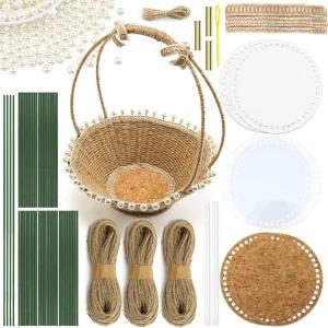 초보자용 AOUSSEM 바구니 직조 키트 손잡이가 달린 DIY 피크닉 과일 꽃 만들기 용품 4mm 황마와 줄기