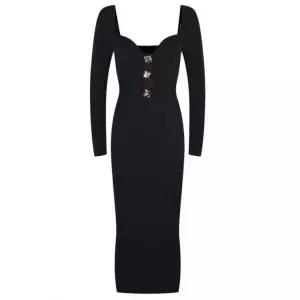 니트 슬림핏 롱원피스 스퀘어넥 2color 하객룩 SL-1004428 버튼