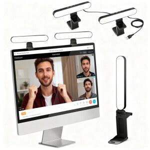 유비사이즈 회의 조명 통화용 LED 스트리밍 조절 가능한 모니터 마운트가 있는 웹캠 컴퓨터용 줌 비디오 녹화용 노트북 링 더블 키트 IQ