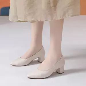 여사친 플랫 사계절 스틸레토 봄가을 단화 소가죽 앞코 미들힐 통굽 CH1