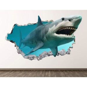 오션 샤크 월 데칼 아트 데코 3D 박살 난 해양 동물 스티커 포스터 룸 벽화 맞춤 선물 BL491 (70