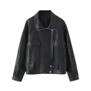 여사친 빈티지 터틀넥 점퍼 집업 가죽 재킷 코트 쇼트 OP1