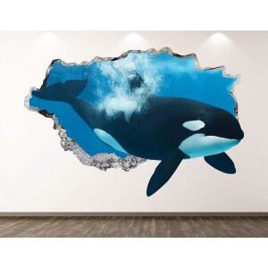 오르카 월 데칼 아트 데코 3D 박살난 바다 범고래 동물 스티커 벽화 룸 커스텀 선물 BL69 (70