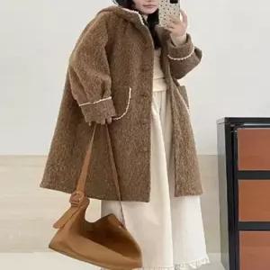 여자 롱 모직 점퍼 코트 후드 싱글 OP1