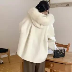 모직 여성용 코트 점퍼 퍼 후드 숏 붐 슬림핏 OP1