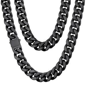 체인하우스 스테인리스 스틸 남성 큐반 링크 체인 블랙 / 18K 골드 도금 마이애미 큐반 체인 목걸이 5mm / 7mm / 9mm / 12mm / 14mm 너비 변색 없음 & 내구성 있는 힙합 남성 주얼리 18-30인치 선물 상자 보내기