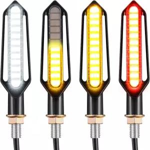 벤라리 4PCS 흐르는 LED 모터사이클 방향 지시등 브레이크등 및 주행등 전방 후진등 신호등 할리 혼다