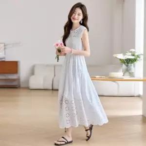 여성용 원피스 여름 롱스커트 펀칭 멋쟁이 레이스 KS2