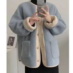 미디 빈티지 여성용 콤비 움 오버핏 코트 램스울 모피 KS1