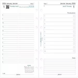 필로팍스 캘린더 다이어리 리필 /콤팩트 사이즈 예약이 있는 두 페의 하루 백서 이중 언어 2026년