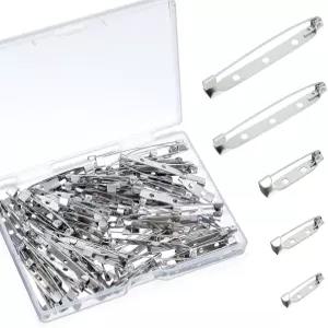 QFGasre 100개 브로치 핀 백 공예용 5가지 크기 안전 바 실버 금속 잠금 고정 백클랩 부토니에르 배지 이름