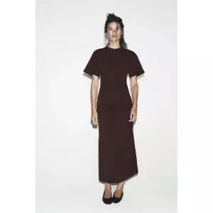 ZARA 자라 드레이프 롱 원피스 - 브라운 122289