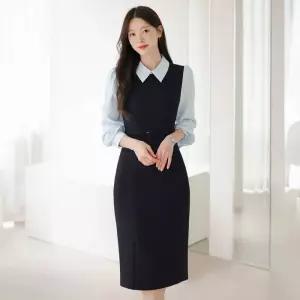 ~XXL까지 솜렌다 카라 레이어드 H라인 벨트 원피스 가을 하객룩 오피스룩 모임룩 격식룩 빅사이즈1189076