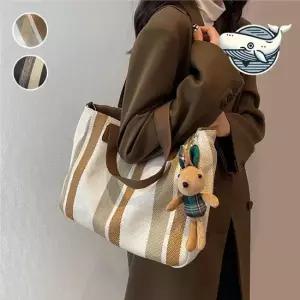 스타일리시 세로 스트라이프 캐주얼 숄더백 버킷백 데일리백 여자대학생숄더백 쇼퍼백