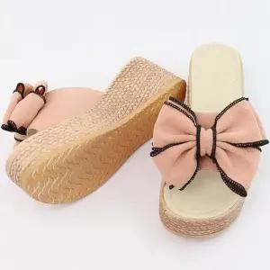 여성 리본 통굽슬리퍼 여름 높은굽 실내화 웨지힐 여성슬리퍼 여자슬리퍼 통굽슬리퍼