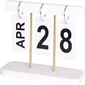 BESTOYARD 장식 책상 달력 영구적인 뒤집기 나무 블록 빈티지 홈 오 액세서리 주중 날짜 표시 흰색