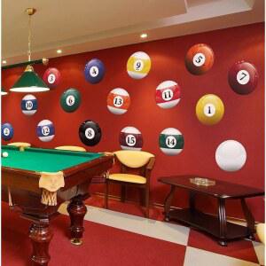 16 리얼리스틱 컬러 당구공 벽 데칼 스티커 게임룸 간판 장식 (15인치 X 15인치 사이즈) #6089 쉽게 적용 탈착 가능.