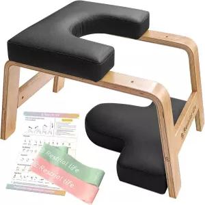 리스터리 라이프 요가 헤드스탠드 벤치 - 가족 체육관용 의자 목재 및 PU 패드 피로를 풀고 몸을