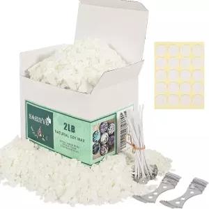 양초 제조용 SAEUYVB 내추럴 소이 캔들 왁스 및 - 2파운드 프리미엄 심지 20개 윅 스티커 센터링 장치 2개