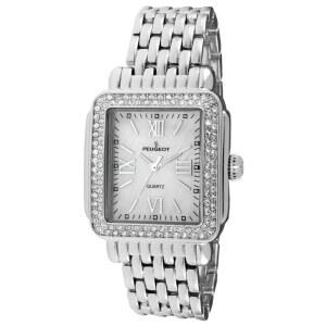 크리스탈 장식 베젤 로마 숫자 및 팔찌가 있는 푸조 여성 직사각형 드레스 시계